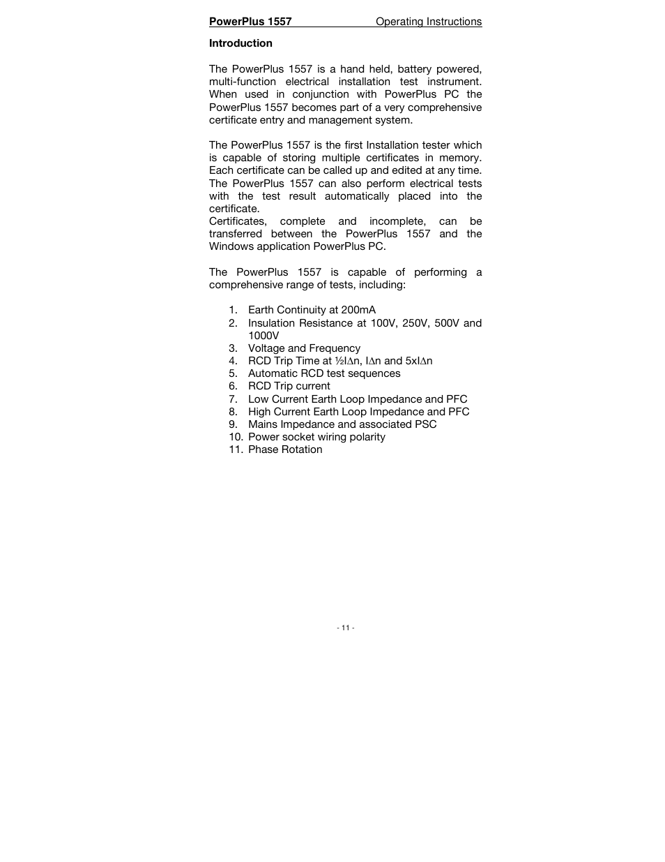 Seaward PowerPlus 1557 User Manual | Page 11 / 62