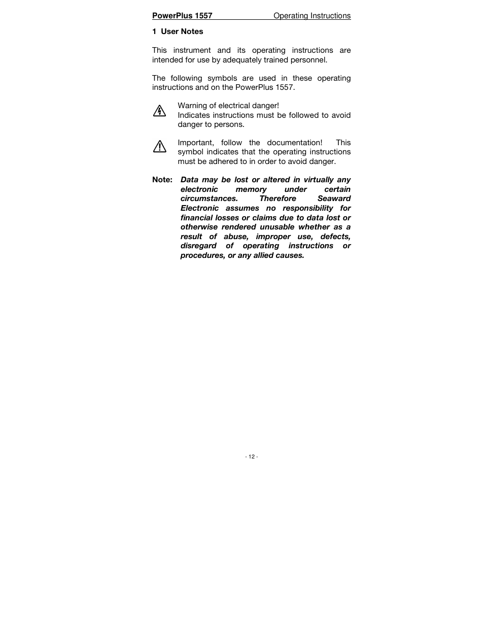 Seaward PowerPlus 1557 User Manual | Page 12 / 62