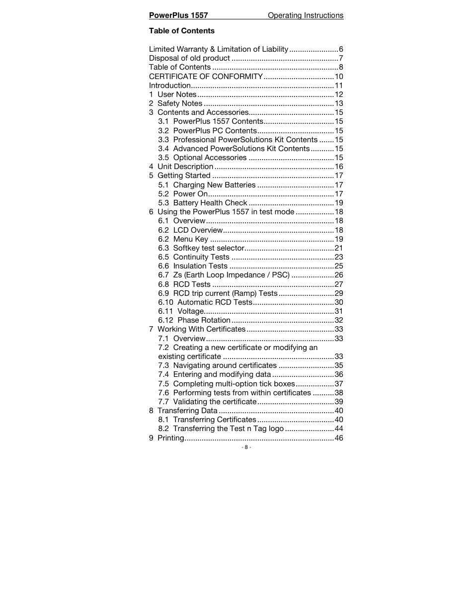 Seaward PowerPlus 1557 User Manual | Page 8 / 62