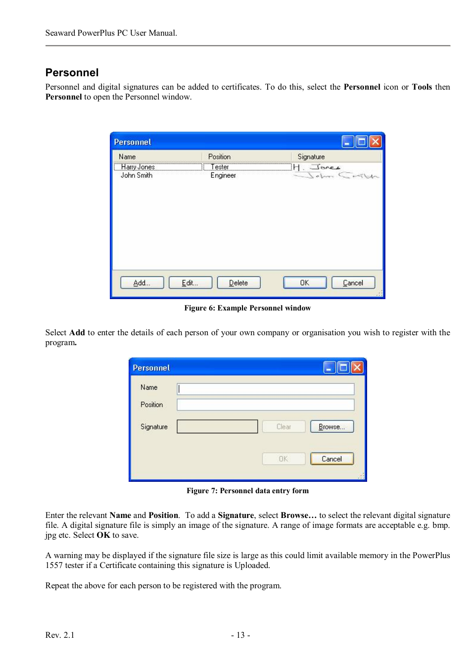 Personnel | Seaward PowerPlus PC User Manual | Page 13 / 44