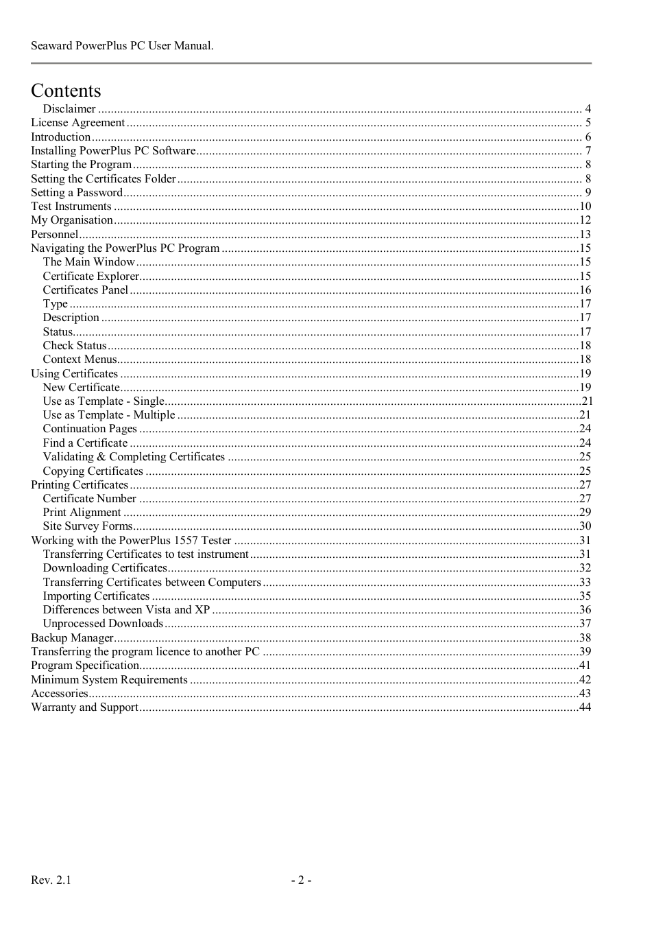 Seaward PowerPlus PC User Manual | Page 2 / 44