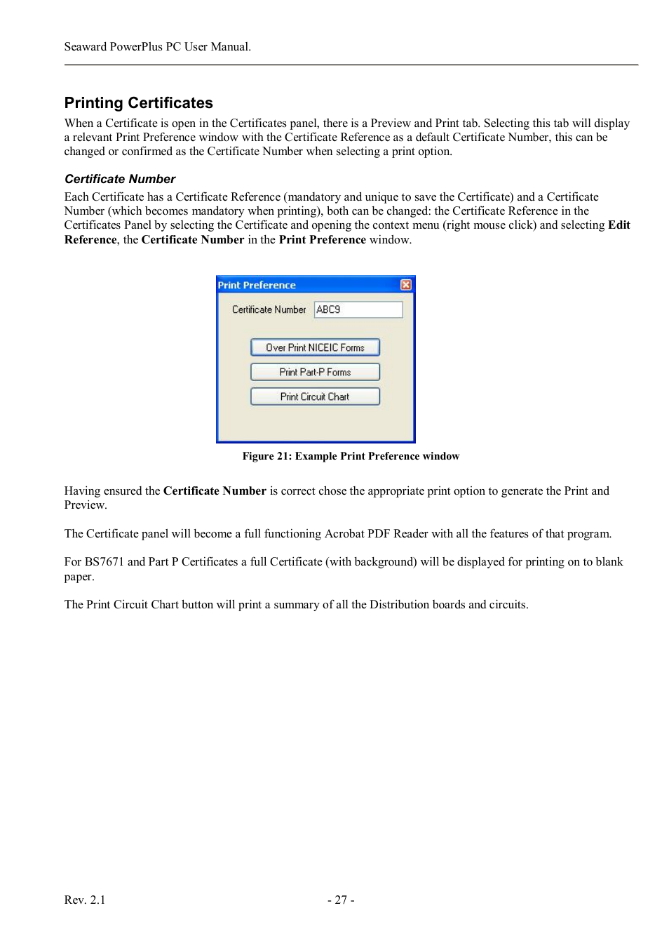 Printing certificates | Seaward PowerPlus PC User Manual | Page 27 / 44
