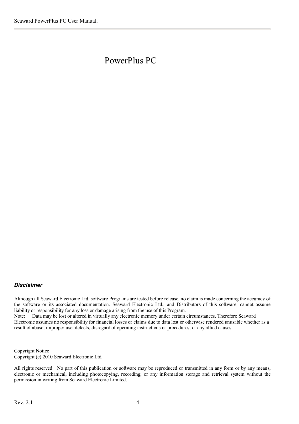 Powerplus pc | Seaward PowerPlus PC User Manual | Page 4 / 44