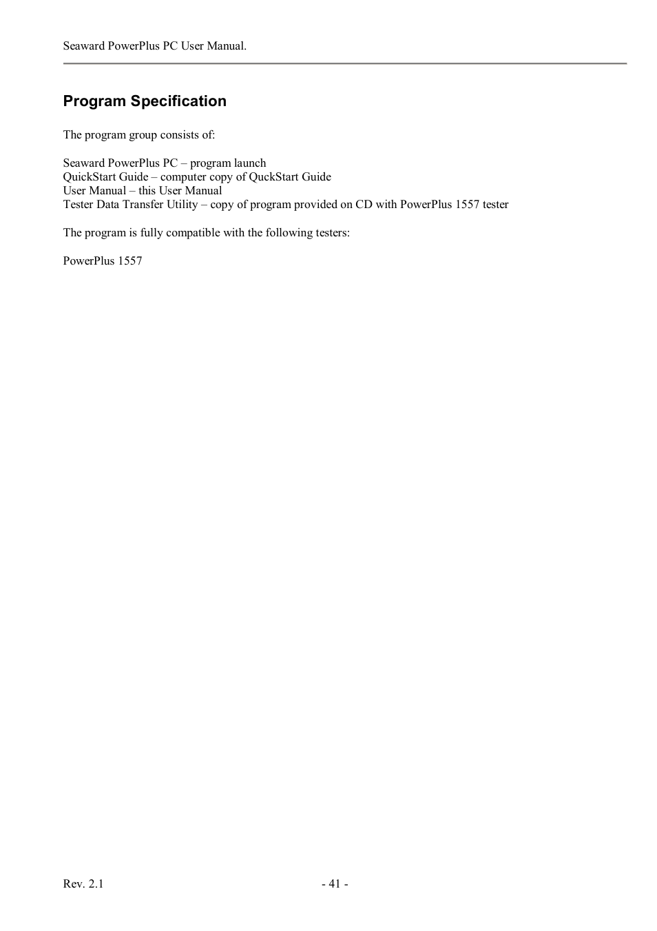 Program specification | Seaward PowerPlus PC User Manual | Page 41 / 44