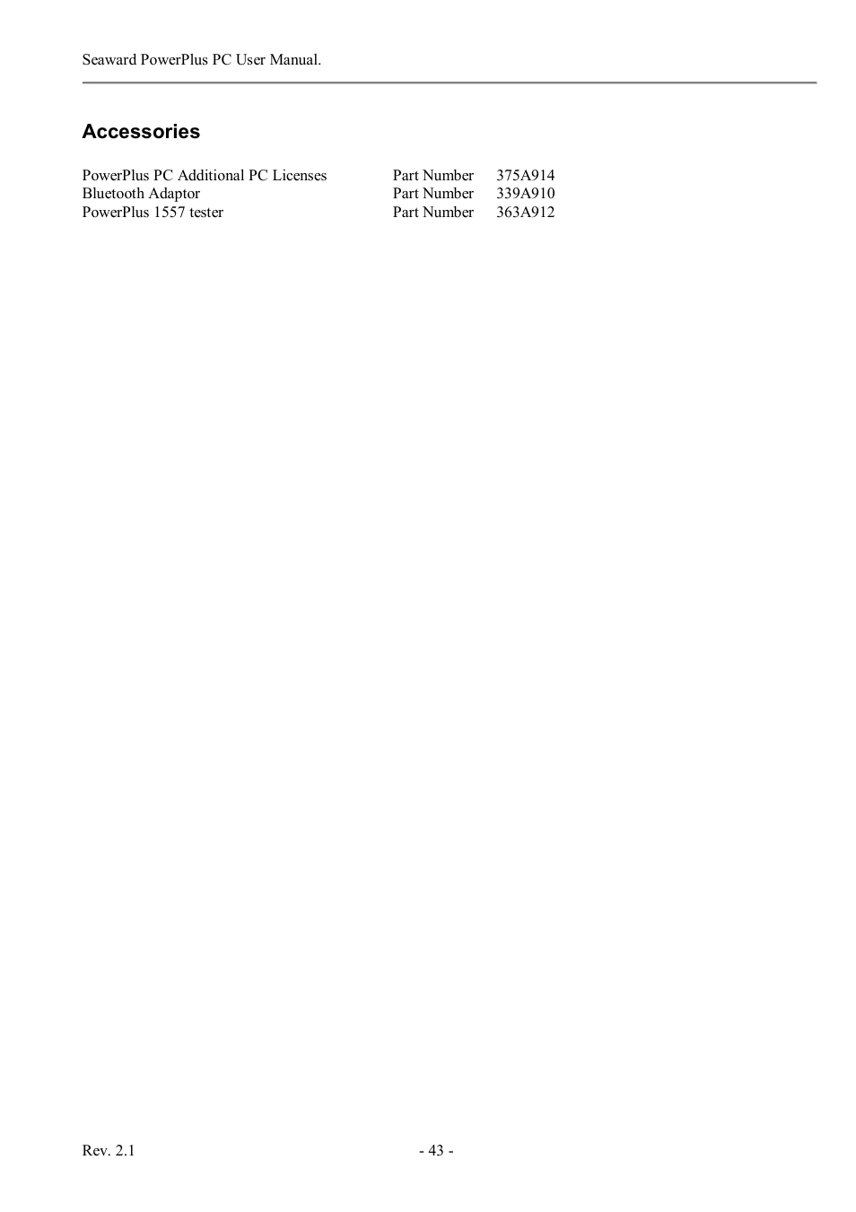 Accessories | Seaward PowerPlus PC User Manual | Page 43 / 44