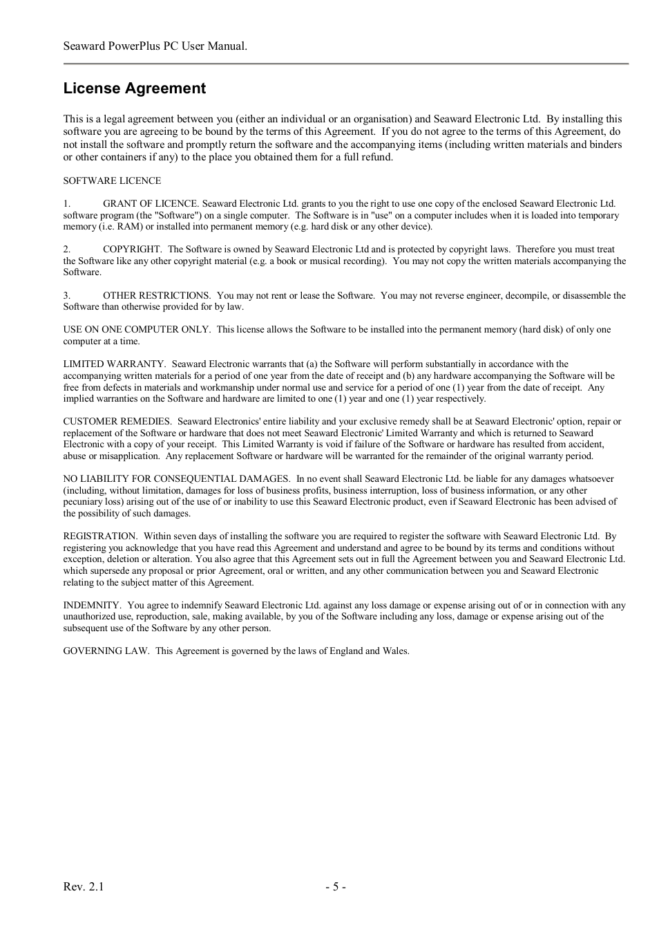 License agreement | Seaward PowerPlus PC User Manual | Page 5 / 44