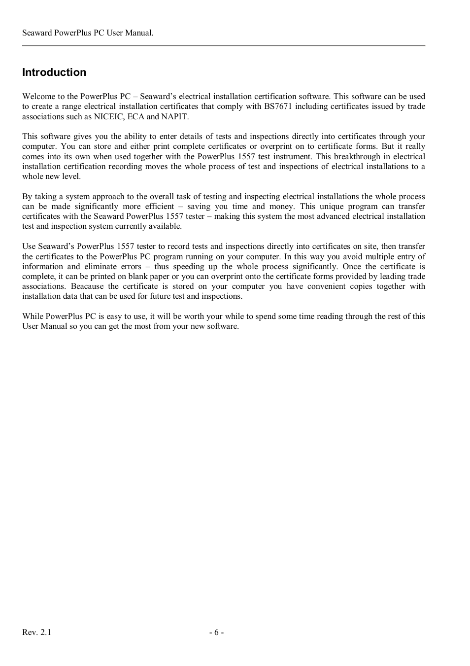 Introduction | Seaward PowerPlus PC User Manual | Page 6 / 44