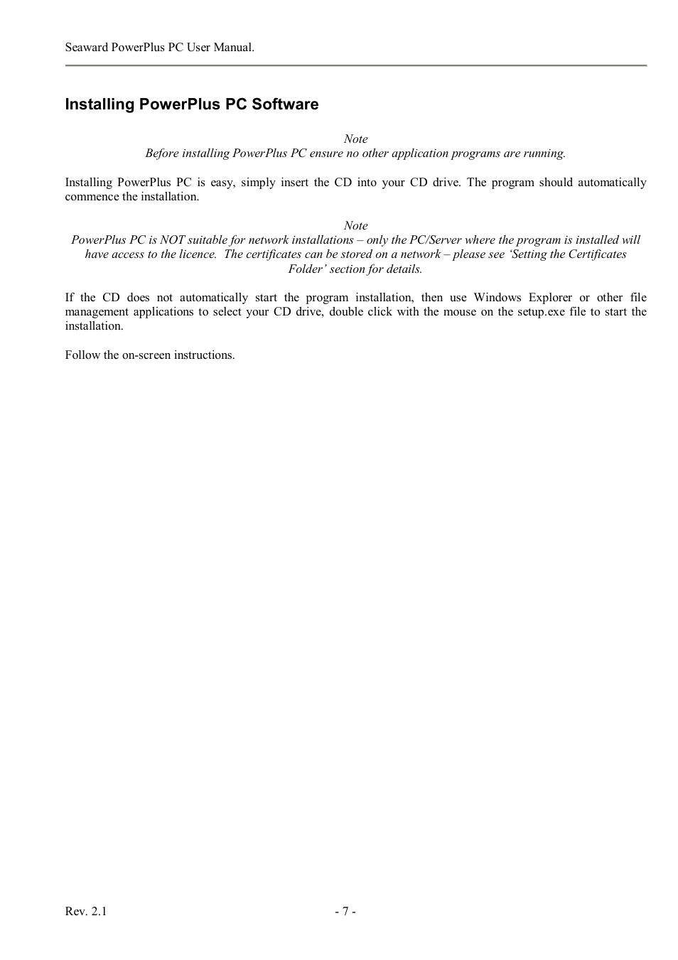 Installing powerplus pc software | Seaward PowerPlus PC User Manual | Page 7 / 44