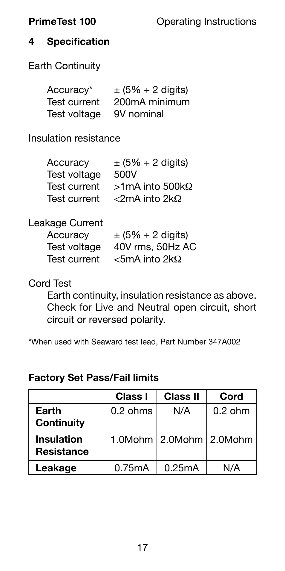 Seaward 100 PrimeTest User Manual | Page 19 / 24
