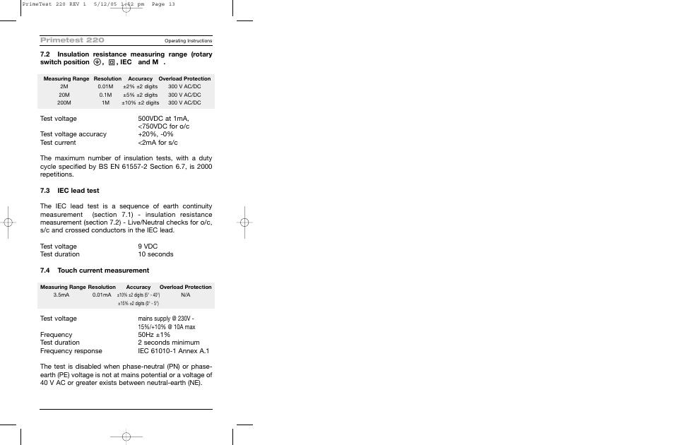 Seaward 220 PrimeTest User Manual | Page 15 / 34