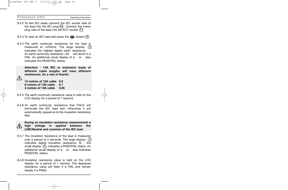 Seaward 220 PrimeTest User Manual | Page 22 / 34