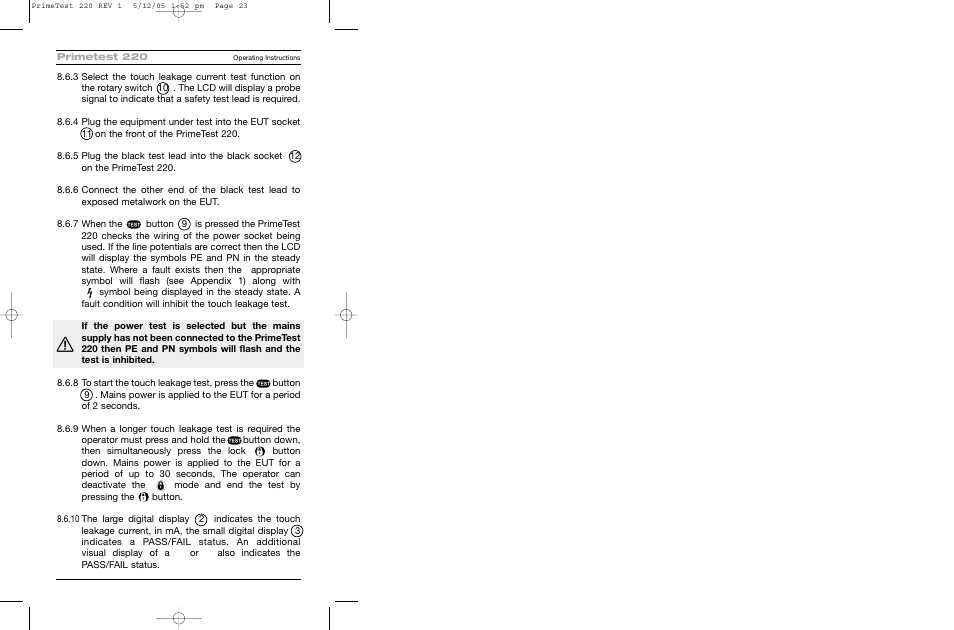 Seaward 220 PrimeTest User Manual | Page 25 / 34