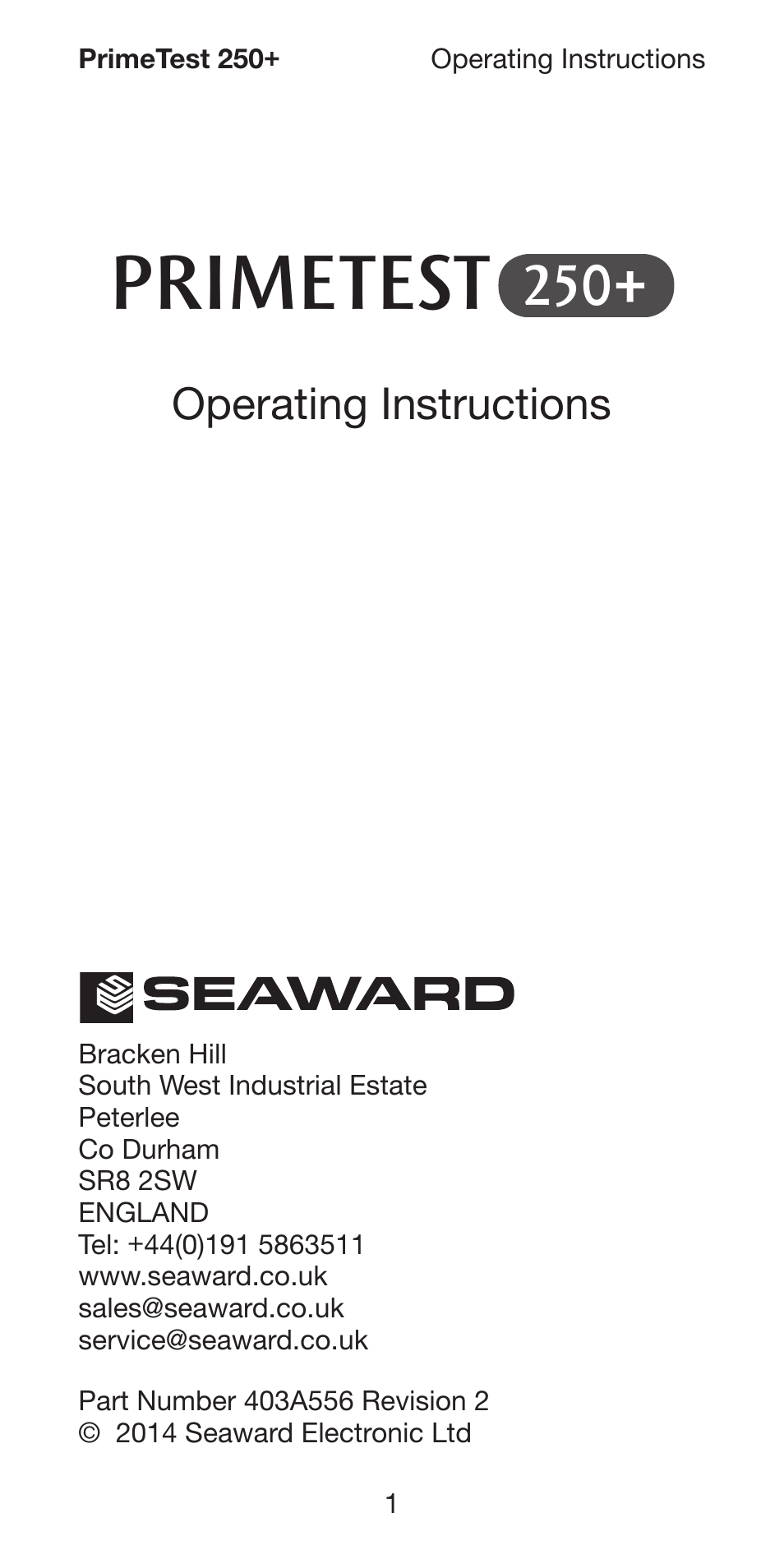 Primetest, Operating instructions | Seaward 250 PrimeTest User Manual | Page 3 / 48