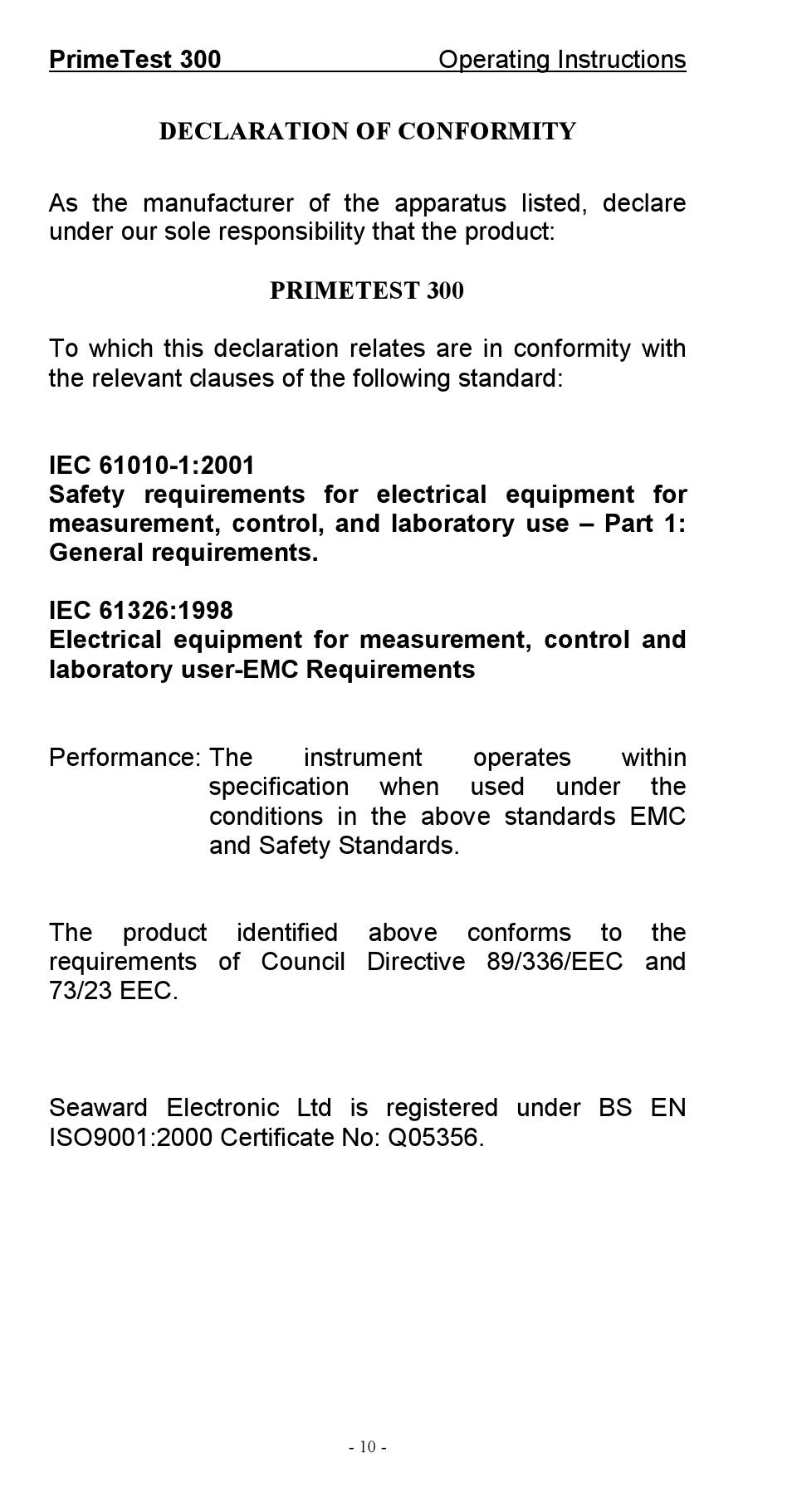 Seaward 300 PrimeTest User Manual | Page 11 / 92