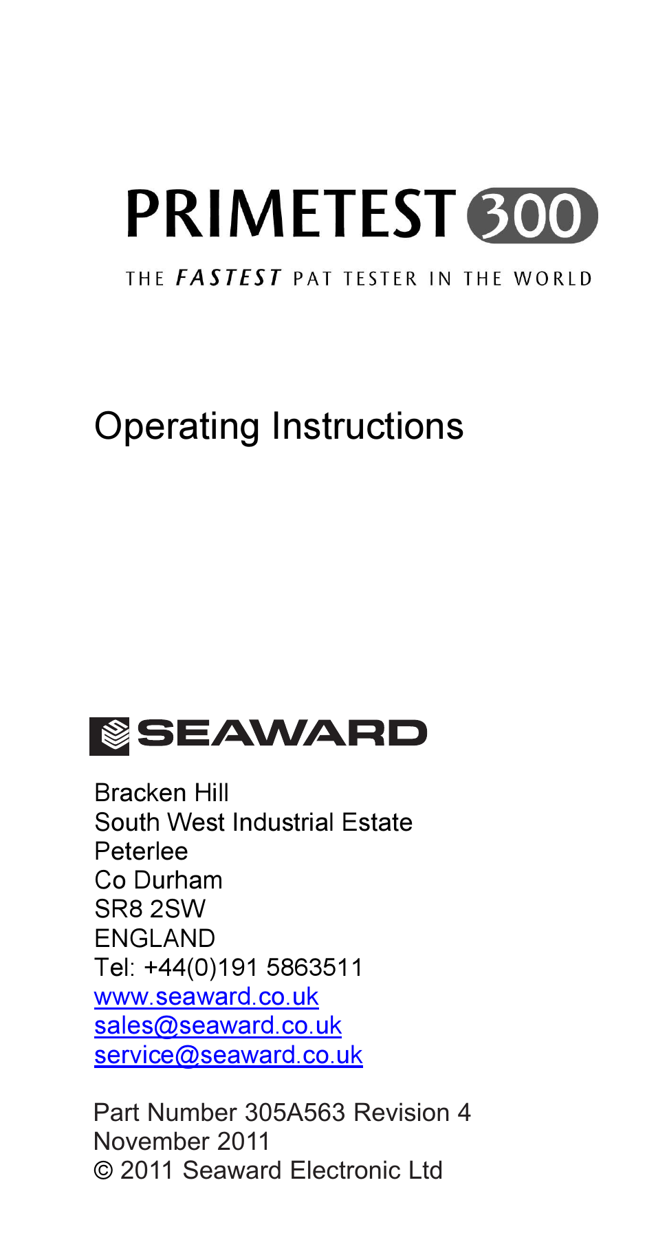 Operating instructions | Seaward 300 PrimeTest User Manual | Page 2 / 92