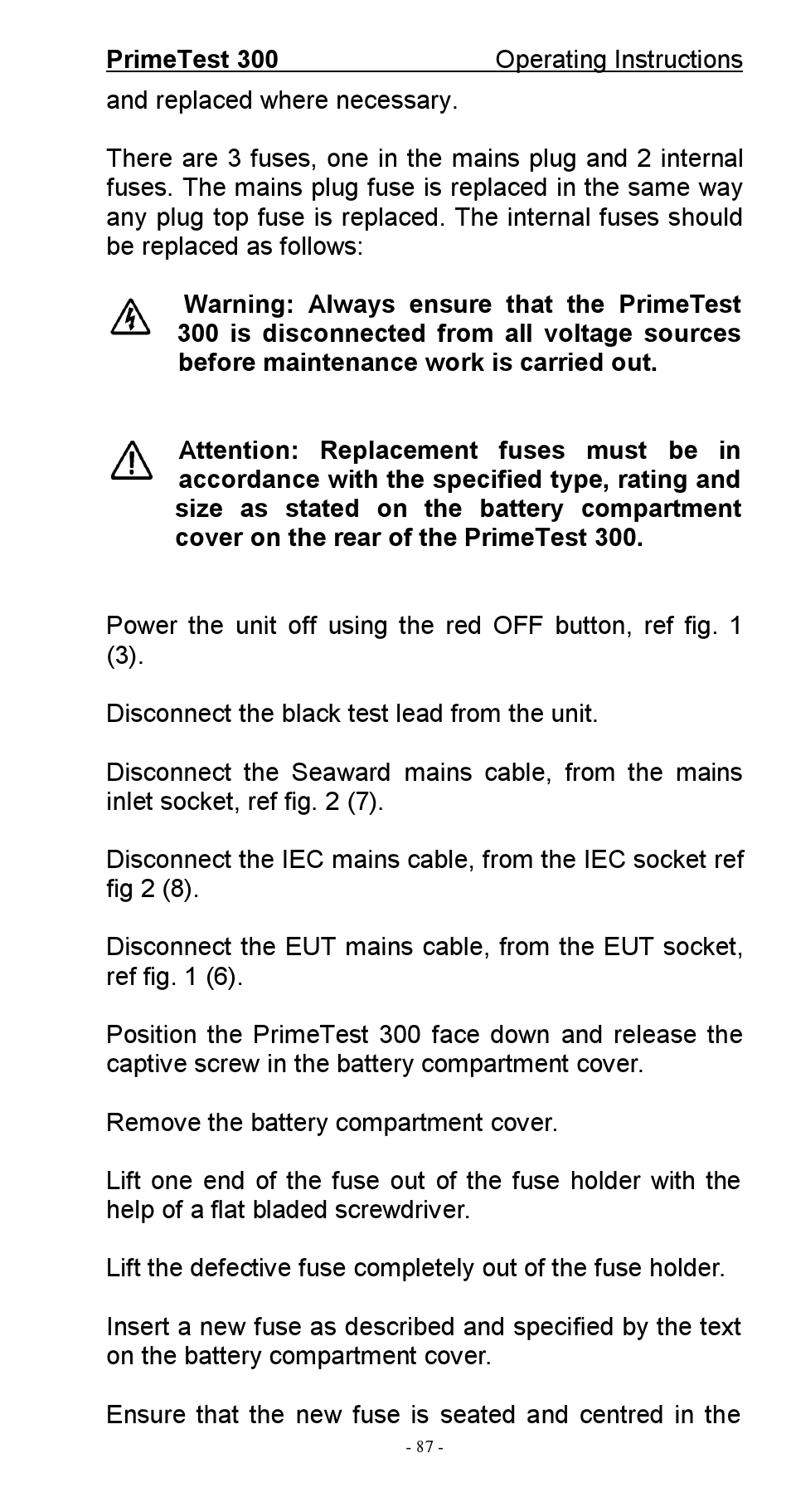 Seaward 300 PrimeTest User Manual | Page 88 / 92