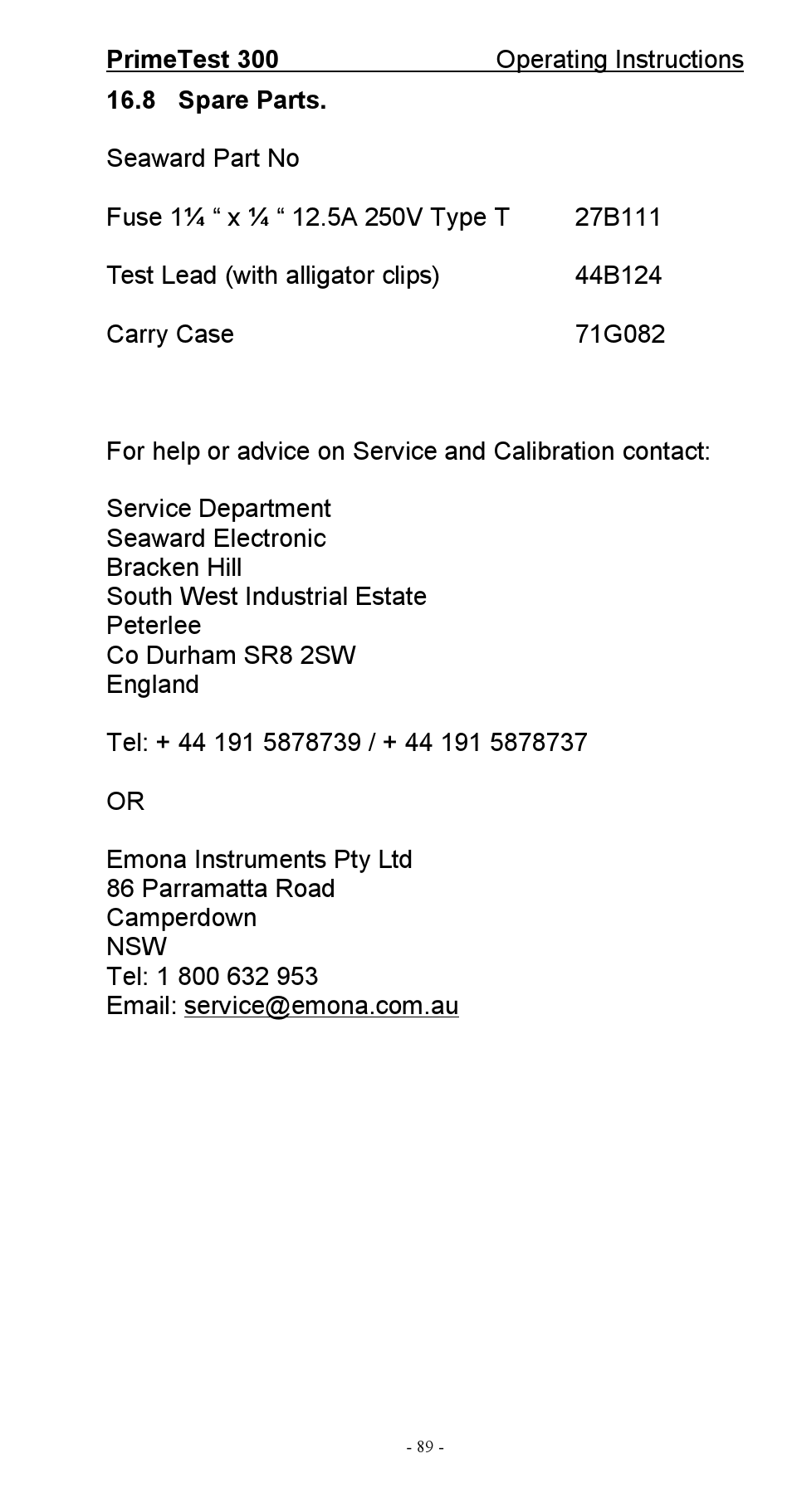 Seaward 300 PrimeTest User Manual | Page 90 / 92