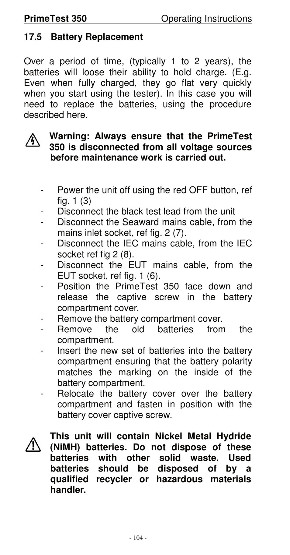 Seaward 350 PrimeTest User Manual | Page 105 / 112