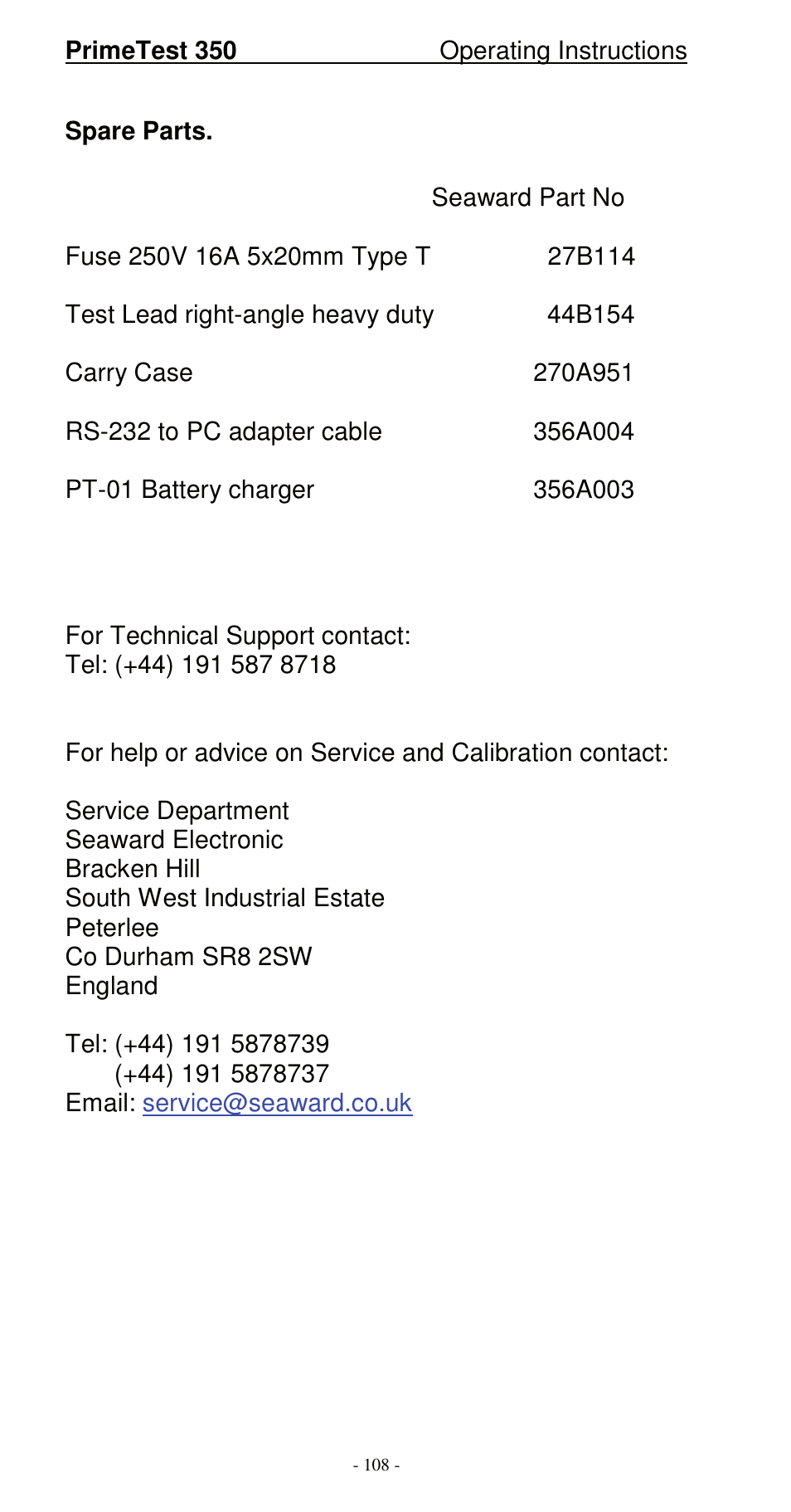 Seaward 350 PrimeTest User Manual | Page 109 / 112