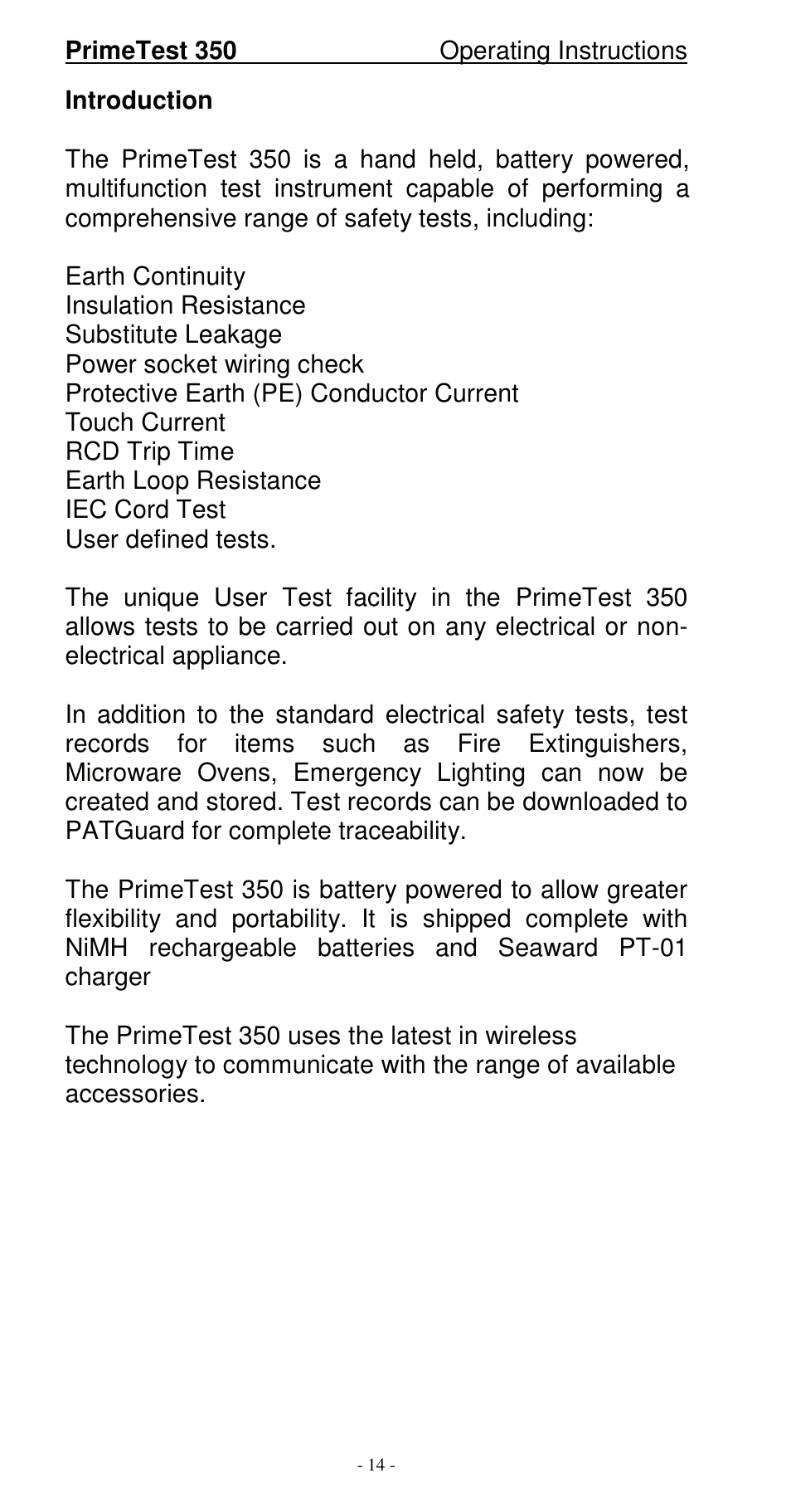 Seaward 350 PrimeTest User Manual | Page 15 / 112