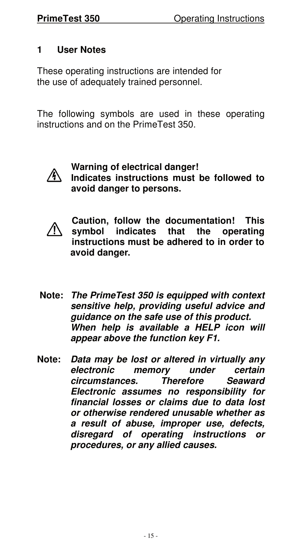 Seaward 350 PrimeTest User Manual | Page 16 / 112