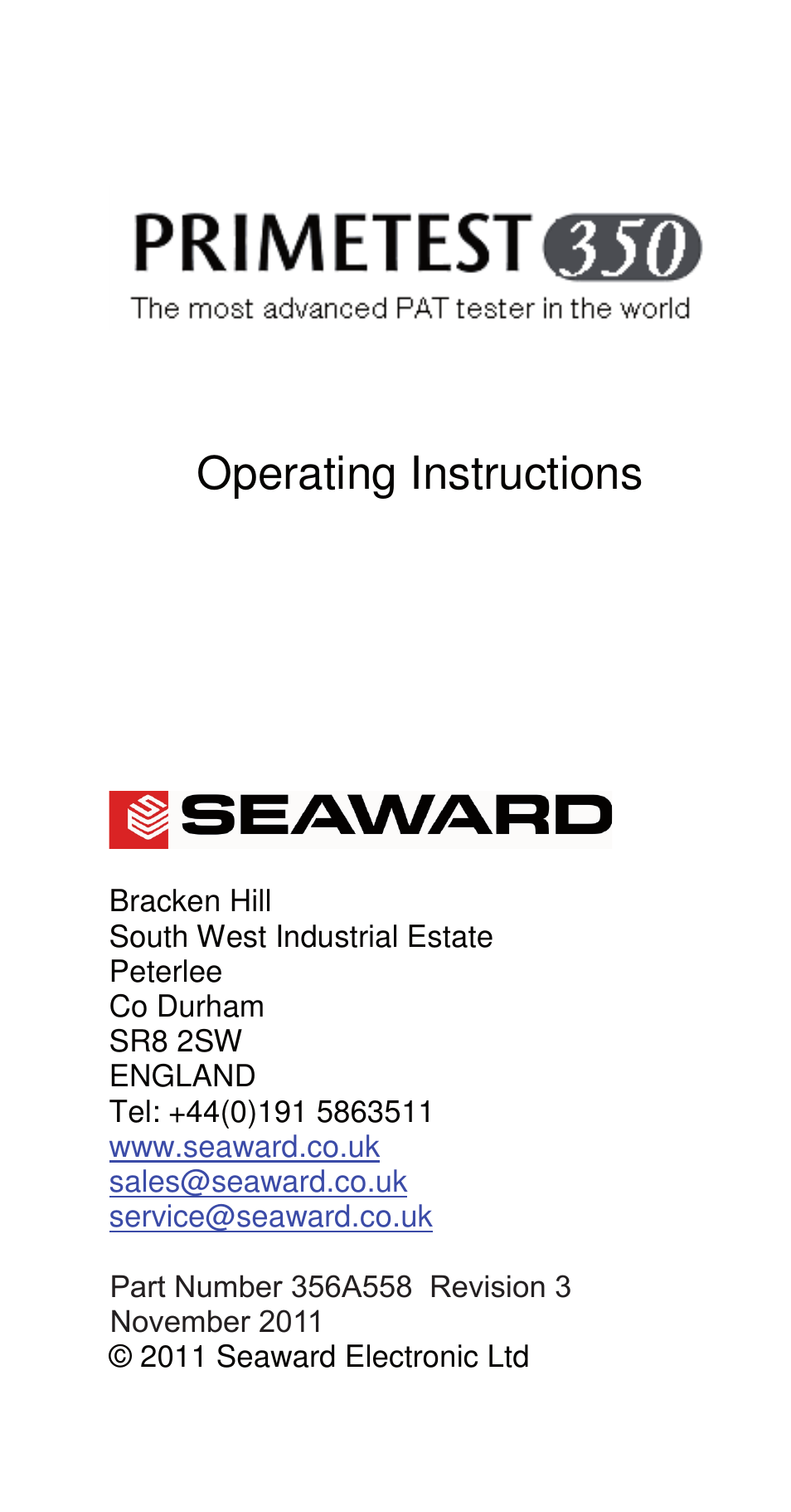 Operating instructions | Seaward 350 PrimeTest User Manual | Page 2 / 112
