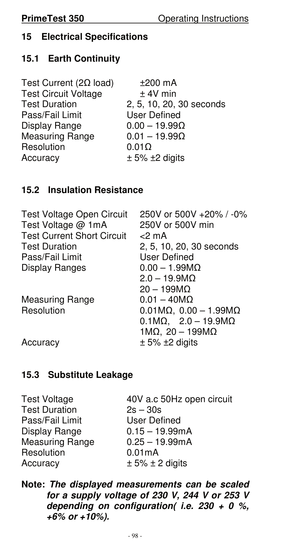 Seaward 350 PrimeTest User Manual | Page 99 / 112