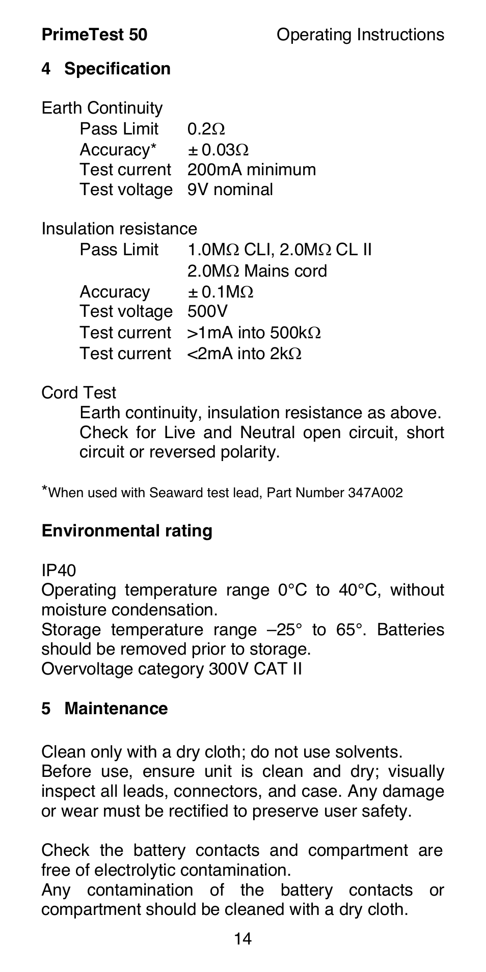 Seaward 50 PrimeTest User Manual | Page 16 / 20
