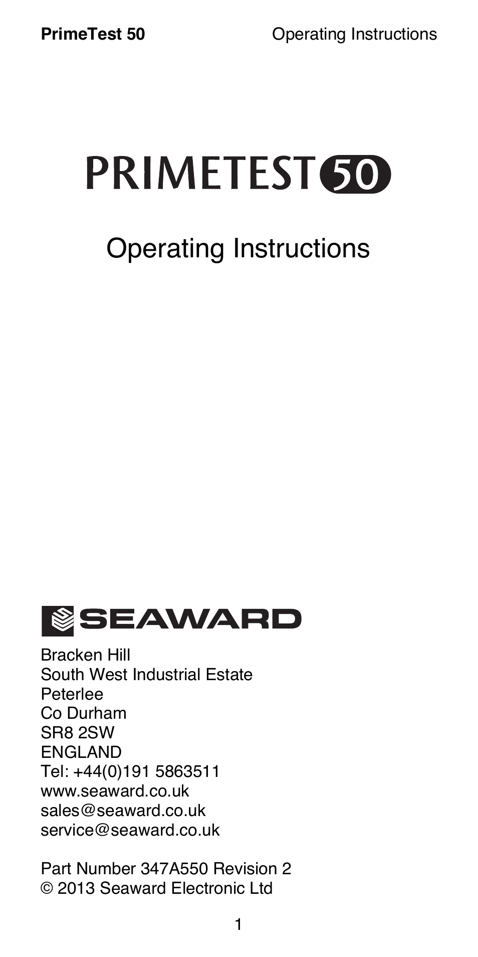 Operating instructions | Seaward 50 PrimeTest User Manual | Page 3 / 20