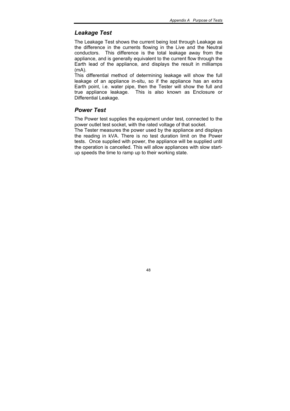 Leakage test, Power test | Seaward SafeCheck 8 User Manual | Page 49 / 49