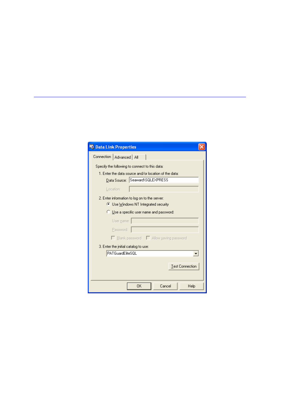 Simple database setup | Seaward SQL Information Pack User Manual | Page 5 / 11