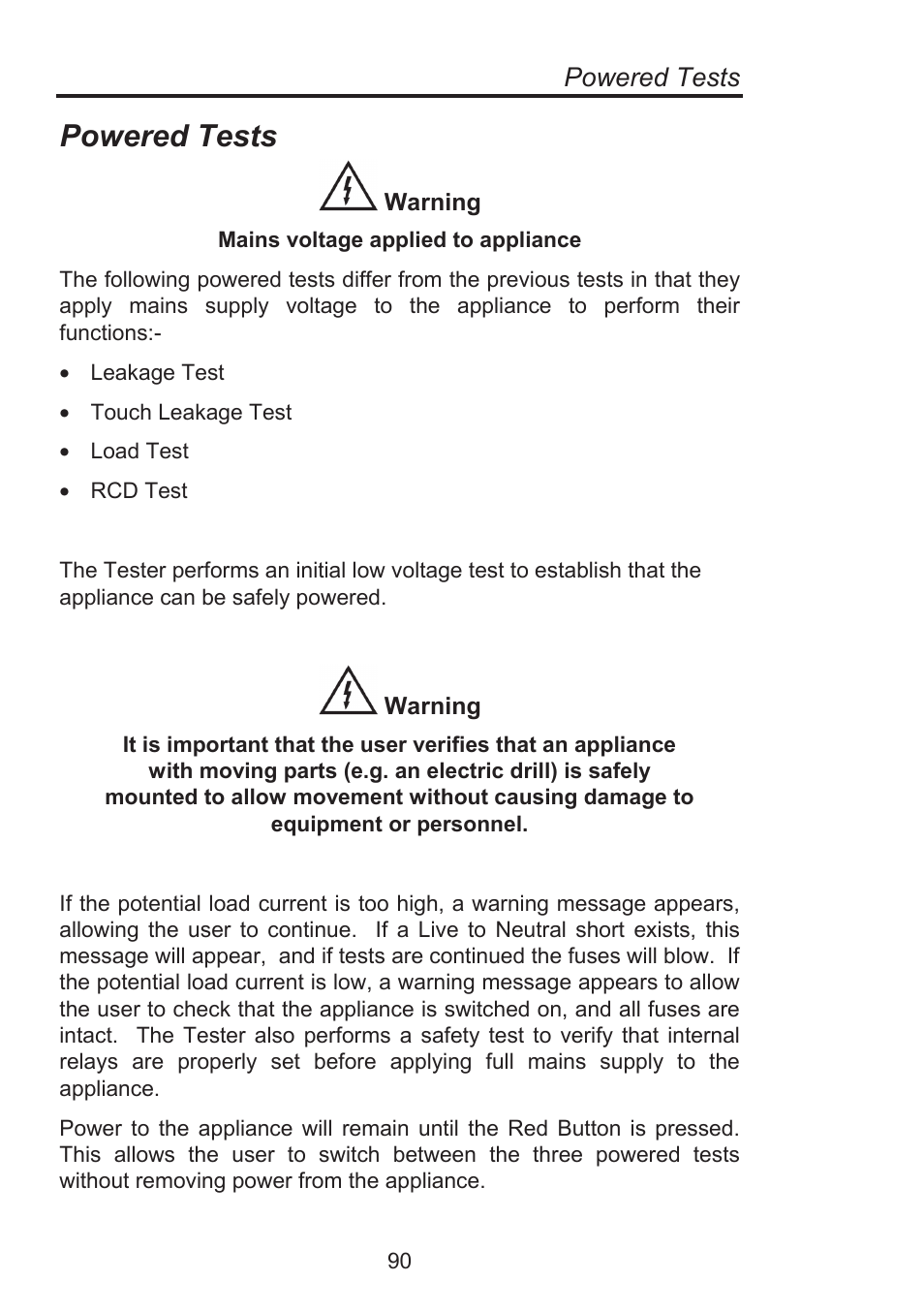 Powered tests | Seaward Supernova Elite User Manual | Page 100 / 118