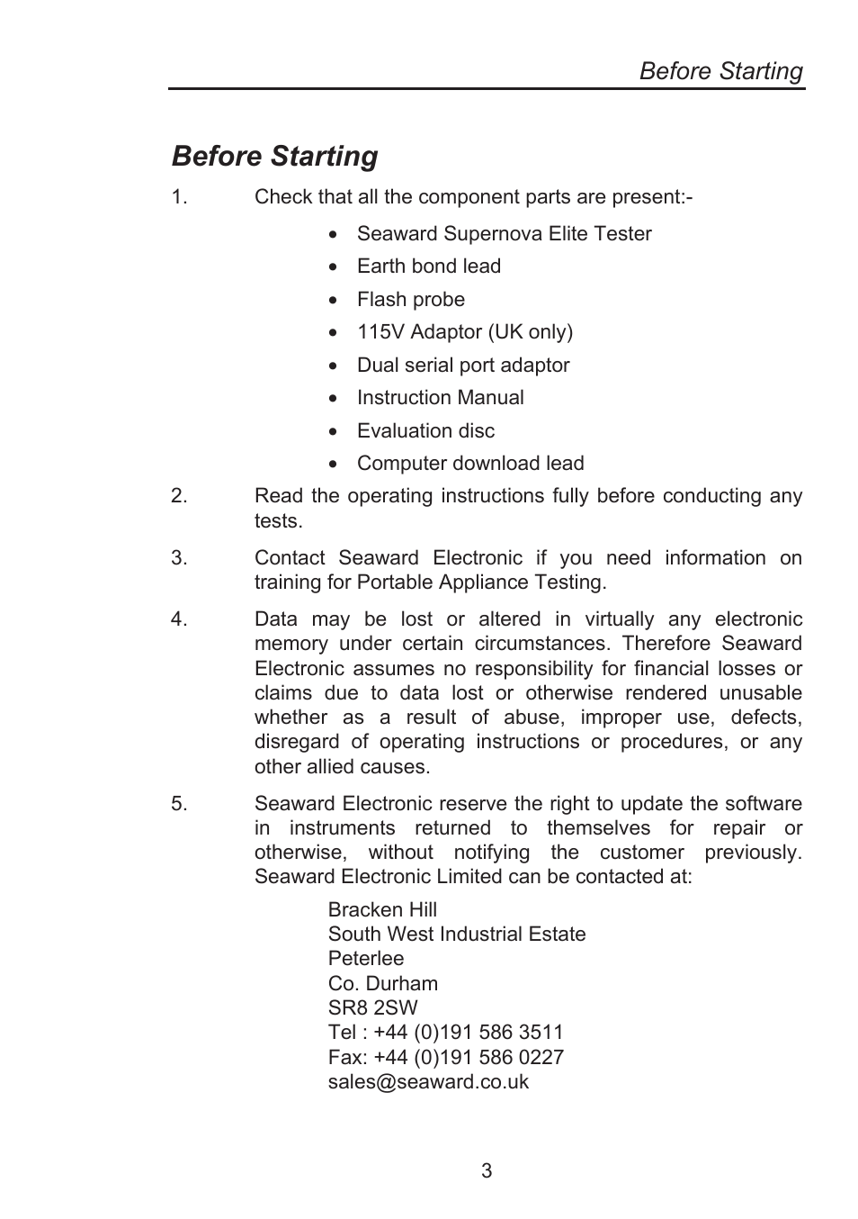 Before starting | Seaward Supernova Elite User Manual | Page 13 / 118