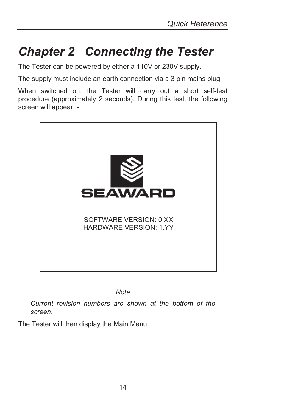 Chapter 2 connecting the tester, Quick reference | Seaward Supernova Elite User Manual | Page 24 / 118