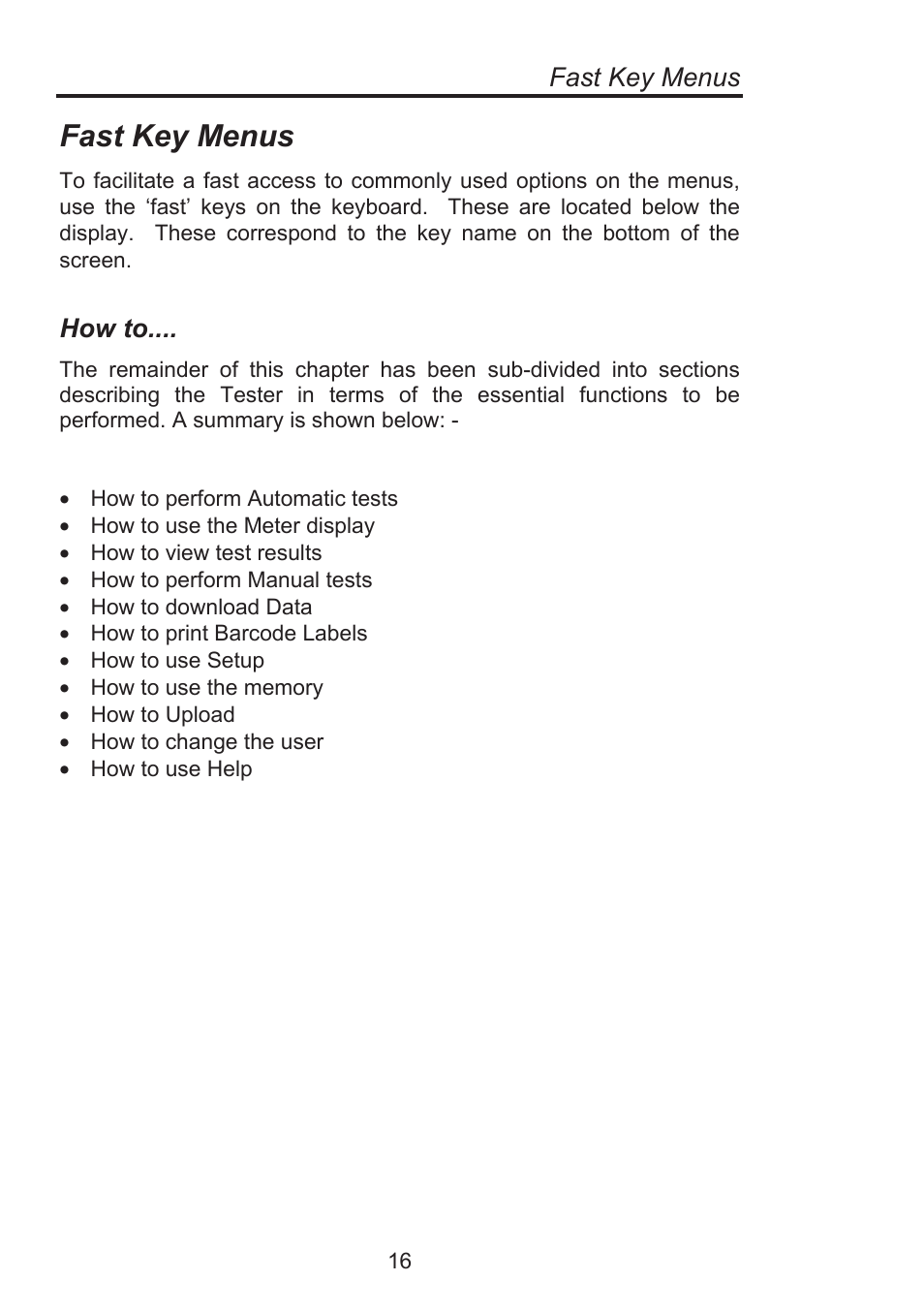Fast key menus, How to | Seaward Supernova Elite User Manual | Page 26 / 118