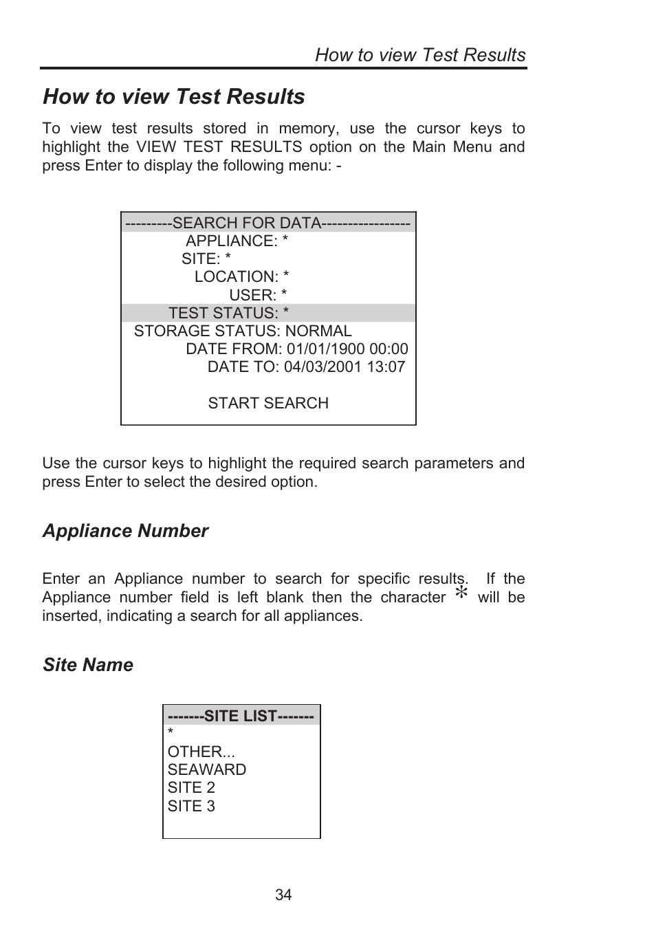 How to view test results, Appliance number, Site name | Seaward Supernova Elite User Manual | Page 44 / 118