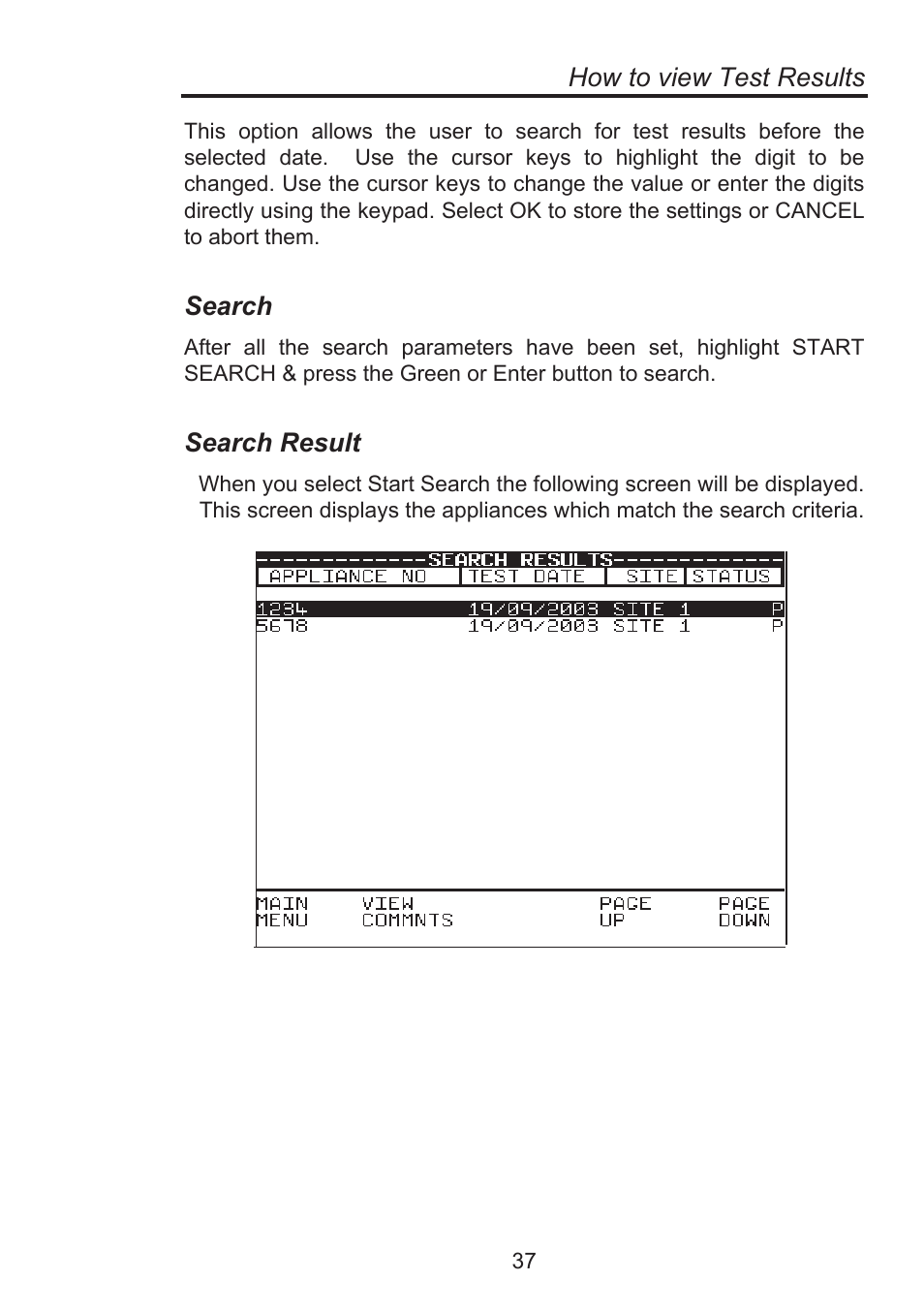 How to view test results, Search, Search result | Seaward Supernova Elite User Manual | Page 47 / 118