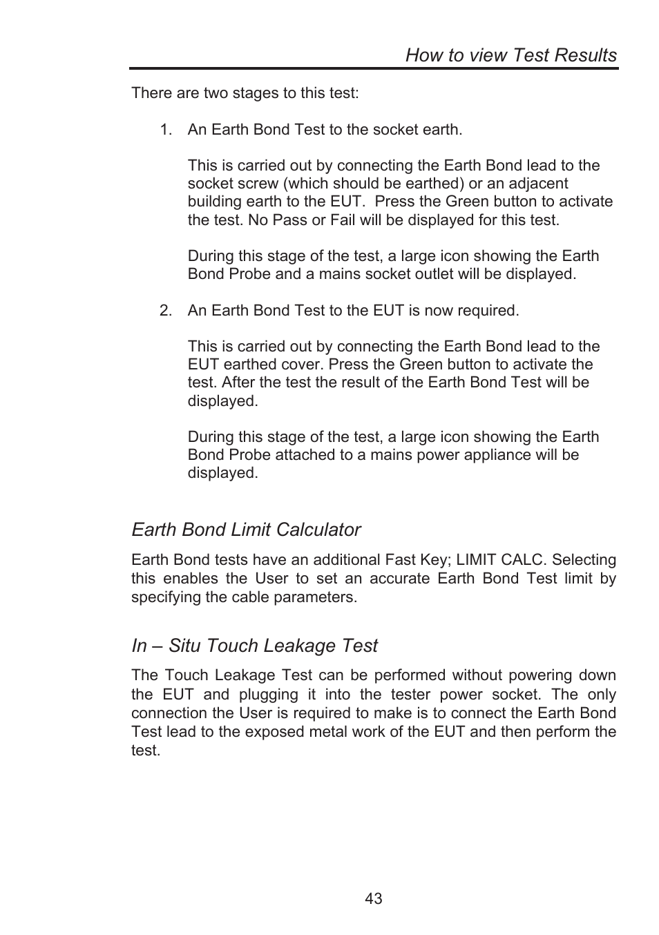 How to view test results, Earth bond limit calculator | Seaward Supernova Elite User Manual | Page 53 / 118