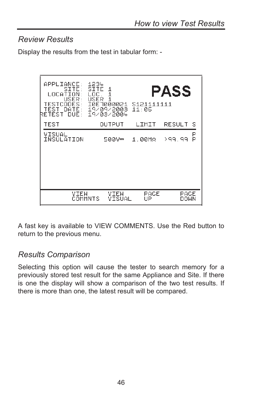 How to view test results, Review results, Results comparison | Seaward Supernova Elite User Manual | Page 56 / 118