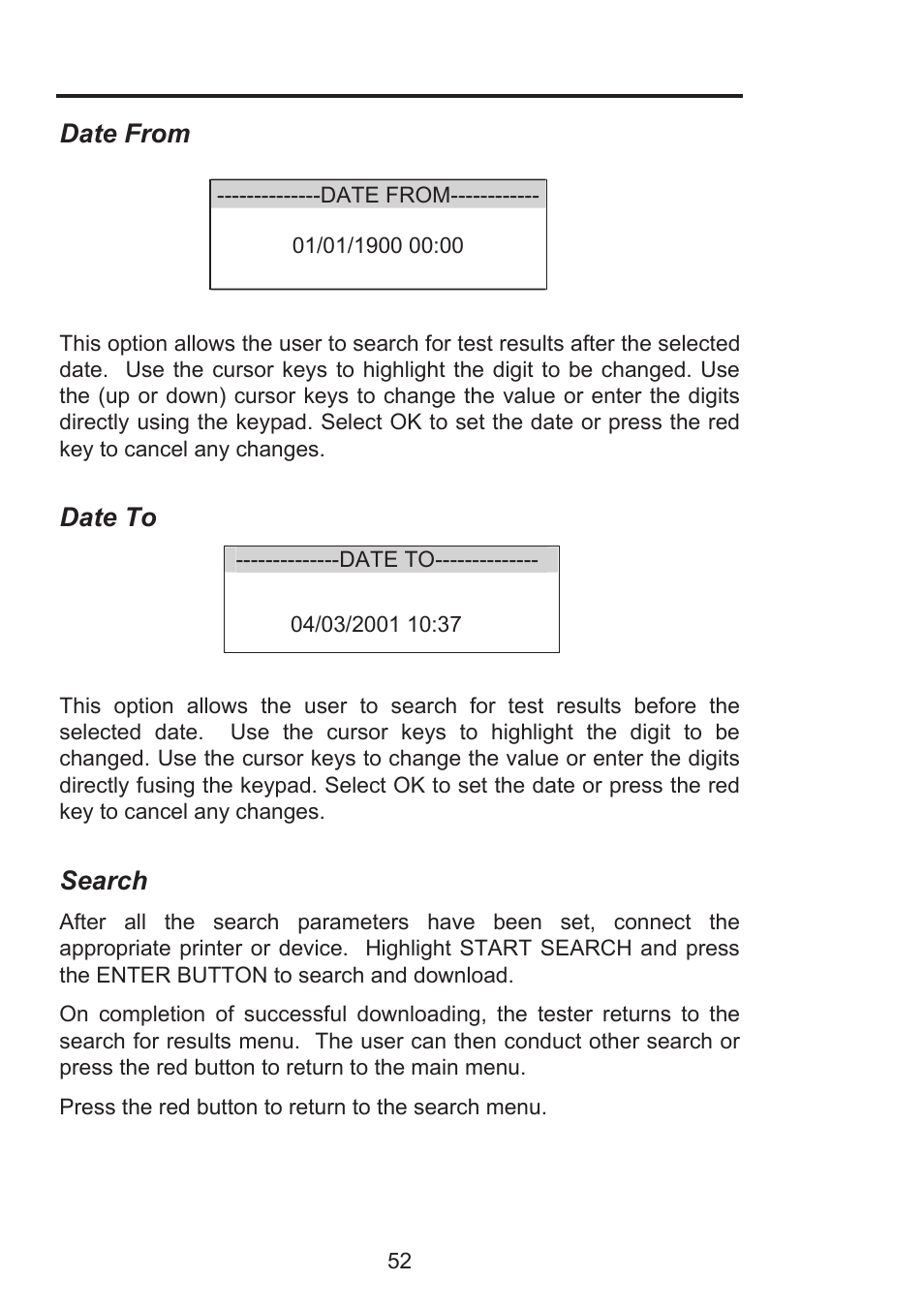 Date from, Date to, Search | Seaward Supernova Elite User Manual | Page 62 / 118