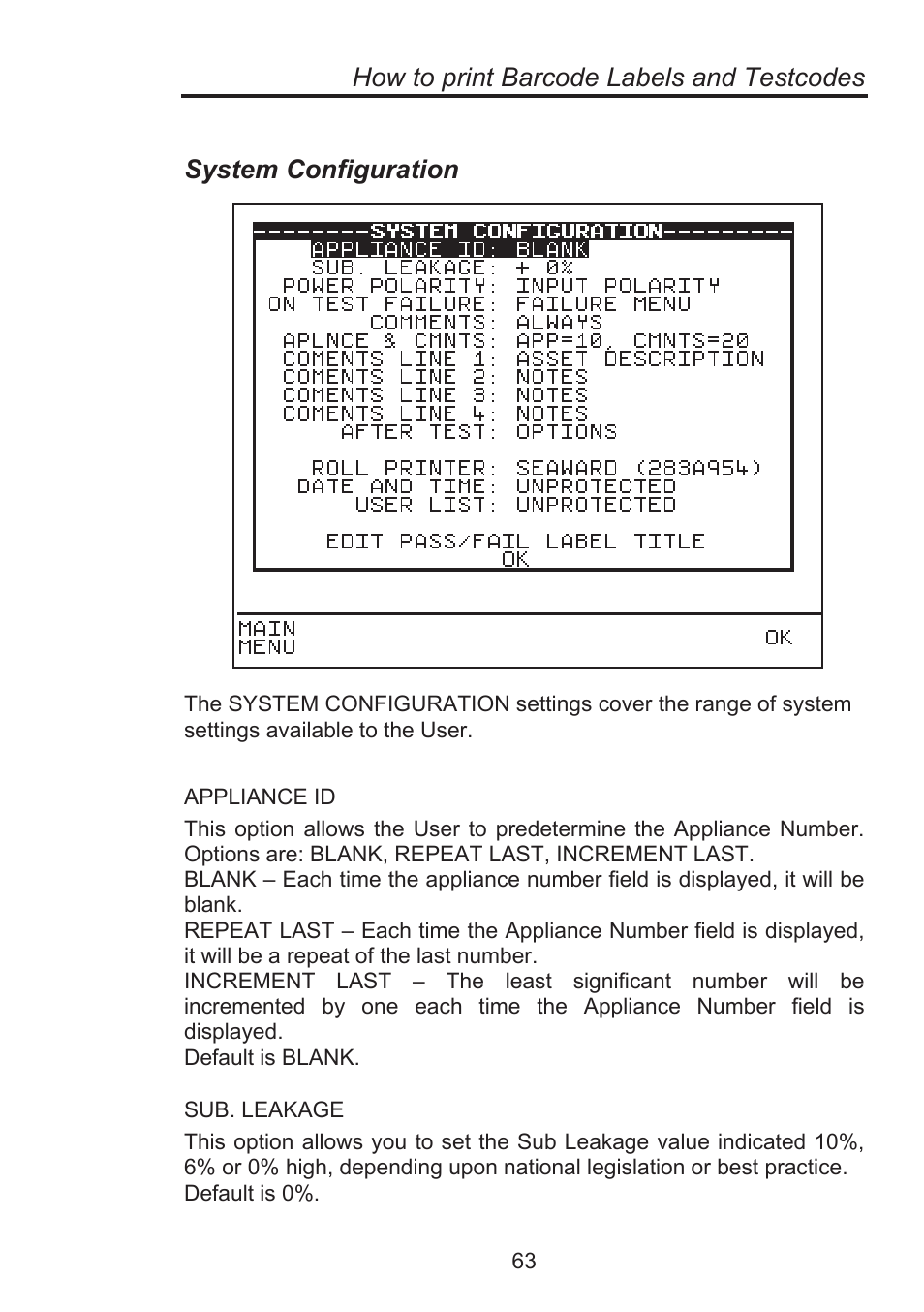 How to print barcode labels and testcodes, System configuration | Seaward Supernova Elite User Manual | Page 73 / 118