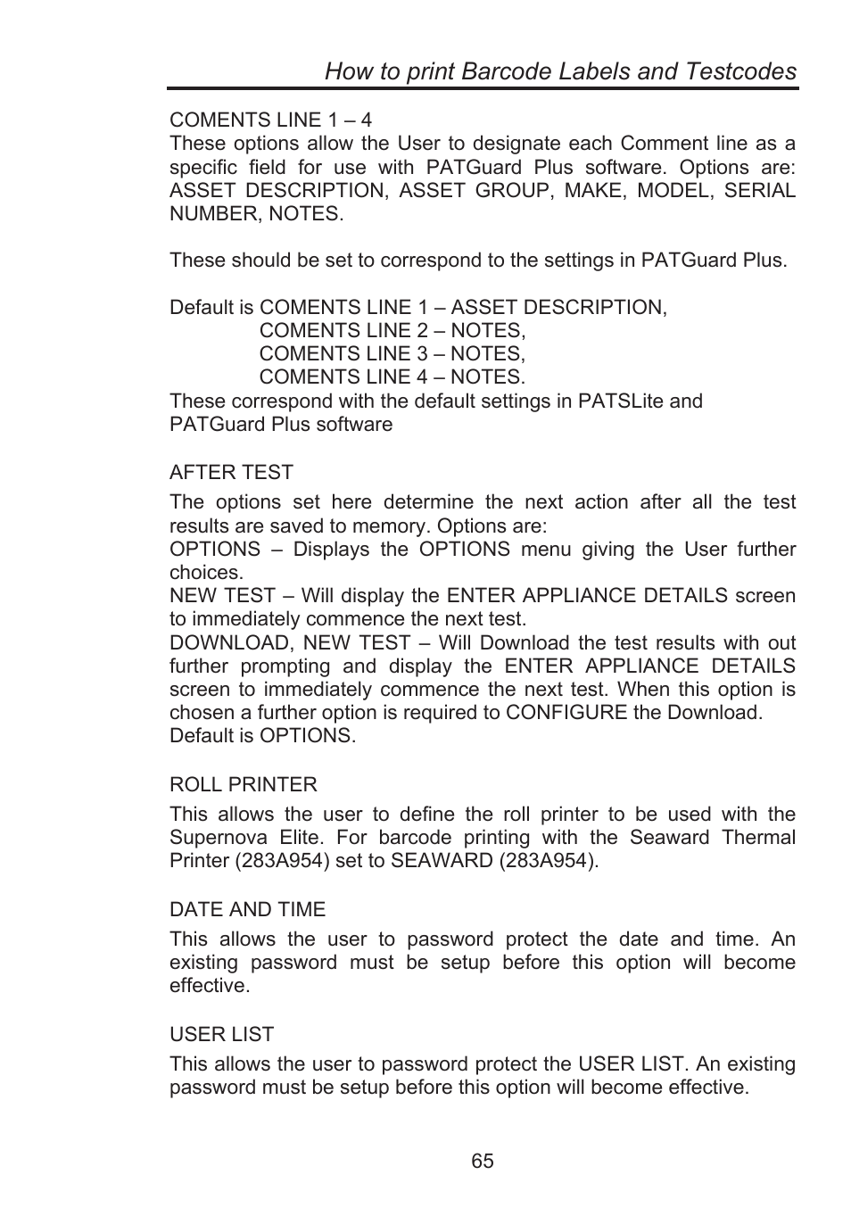 How to print barcode labels and testcodes | Seaward Supernova Elite User Manual | Page 75 / 118