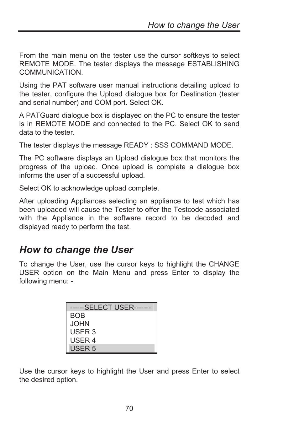 How to change the user | Seaward Supernova Elite User Manual | Page 80 / 118