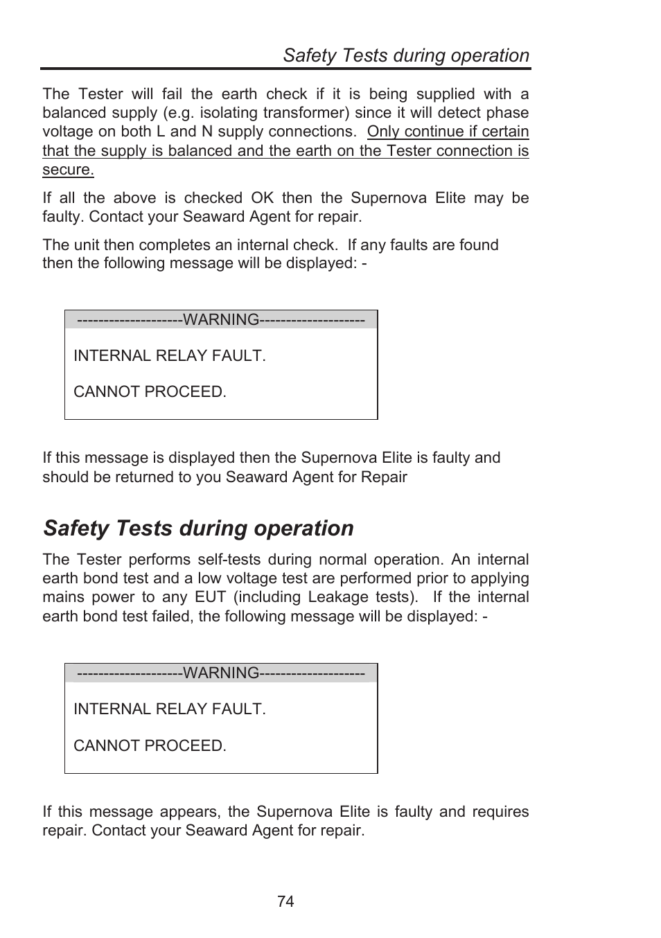 Safety tests during operation | Seaward Supernova Elite User Manual | Page 84 / 118