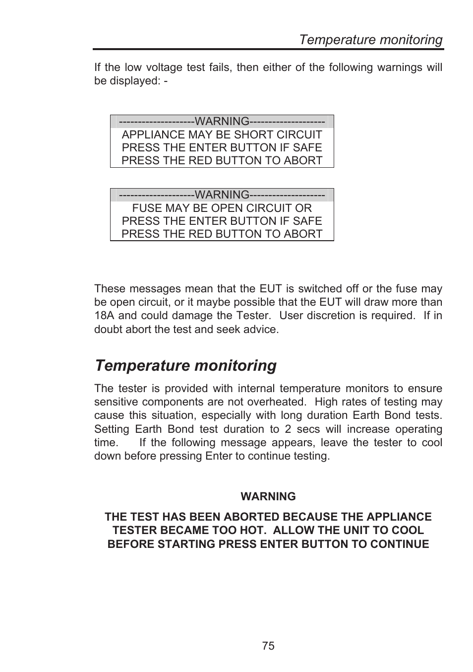 Temperature monitoring | Seaward Supernova Elite User Manual | Page 85 / 118