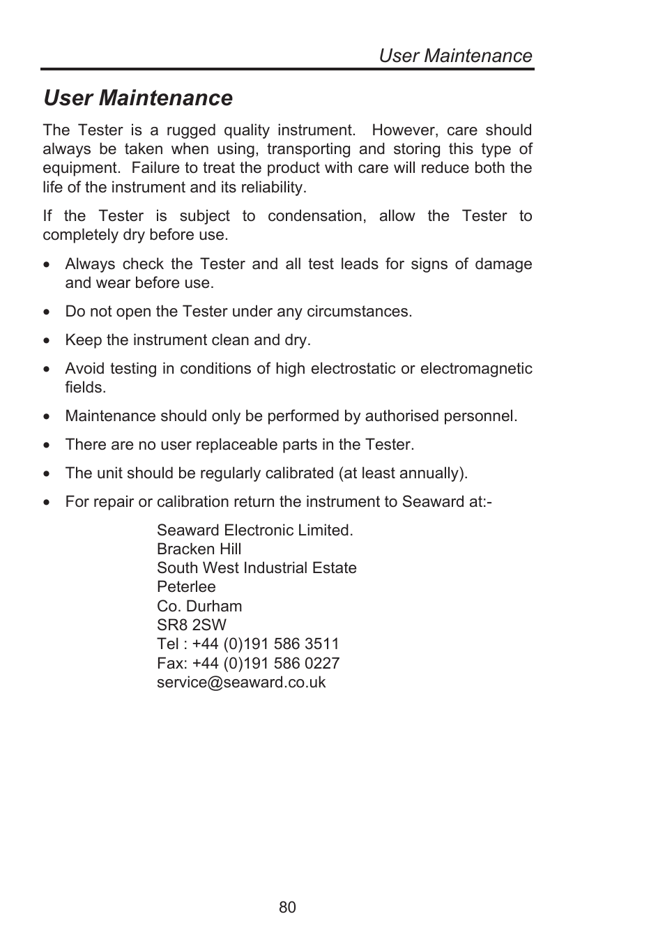 User maintenance | Seaward Supernova Elite User Manual | Page 90 / 118