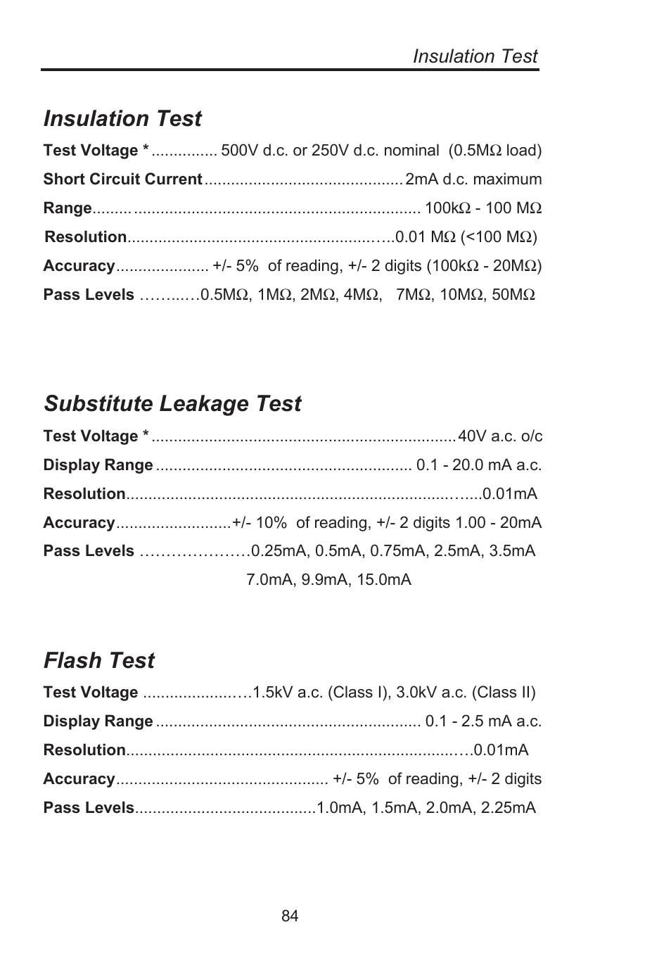 Substitute leakage test, Flash test, Insulation test | Seaward Supernova Elite User Manual | Page 94 / 118