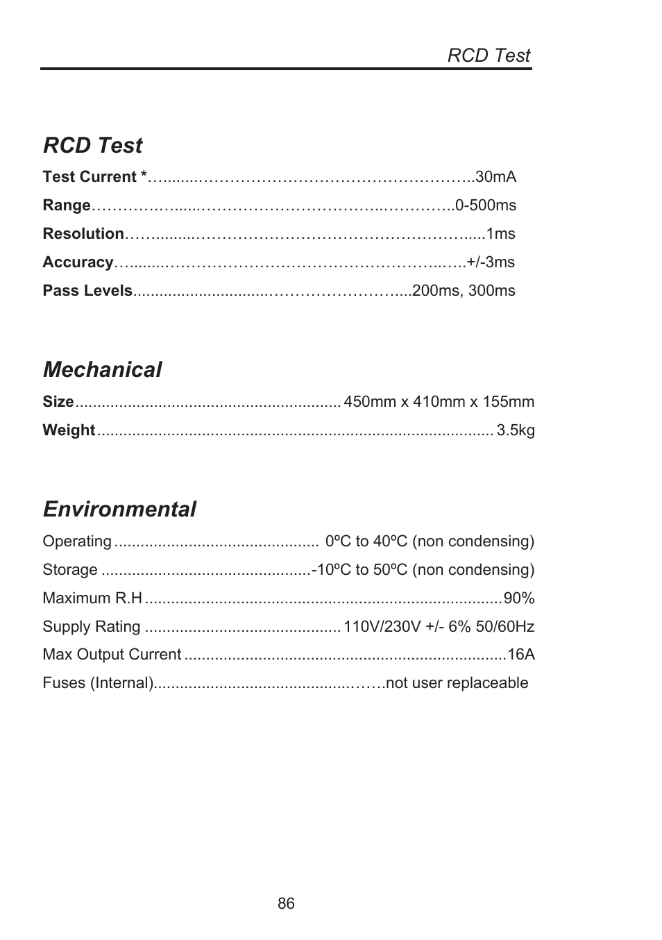 Mechanical, Environmental, Rcd test | Seaward Supernova Elite User Manual | Page 96 / 118