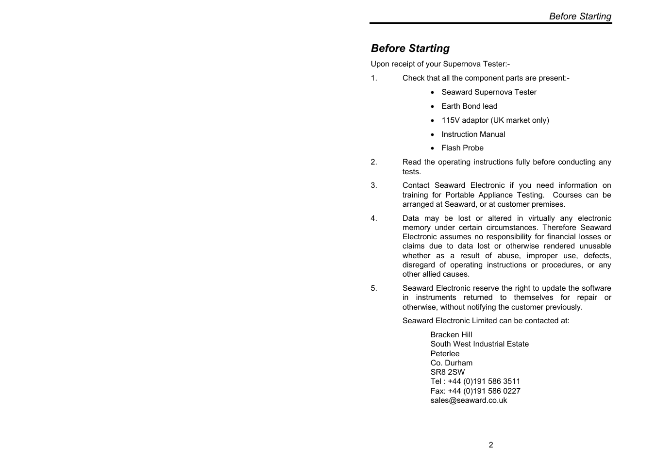 Before starting | Seaward Supernova User Manual | Page 12 / 104