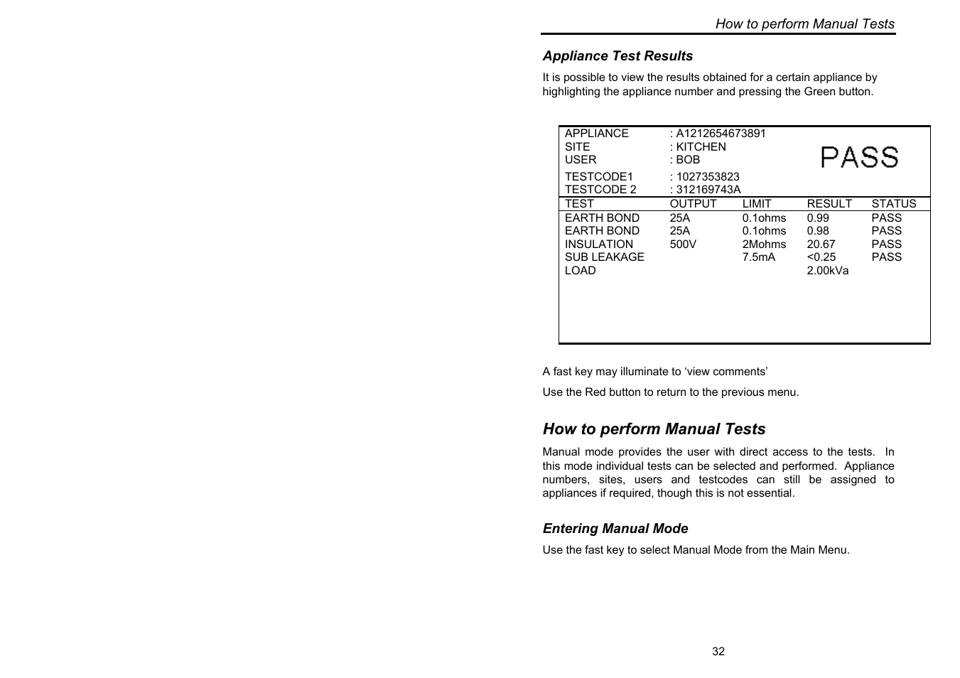 How to perform manual tests | Seaward Supernova User Manual | Page 42 / 104